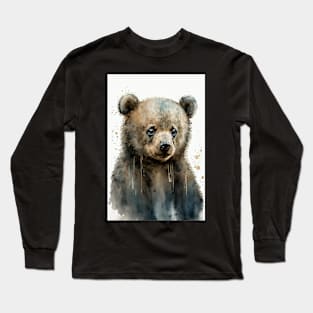 Cute Watercolor Bear Baby Aesthetic Animal Art Painting Long Sleeve T-Shirt